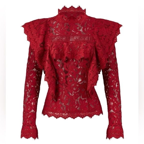 Nicholas Red Burgundy Jasper Frill Lace Top Women’s US 4 - Picture 1 of 10